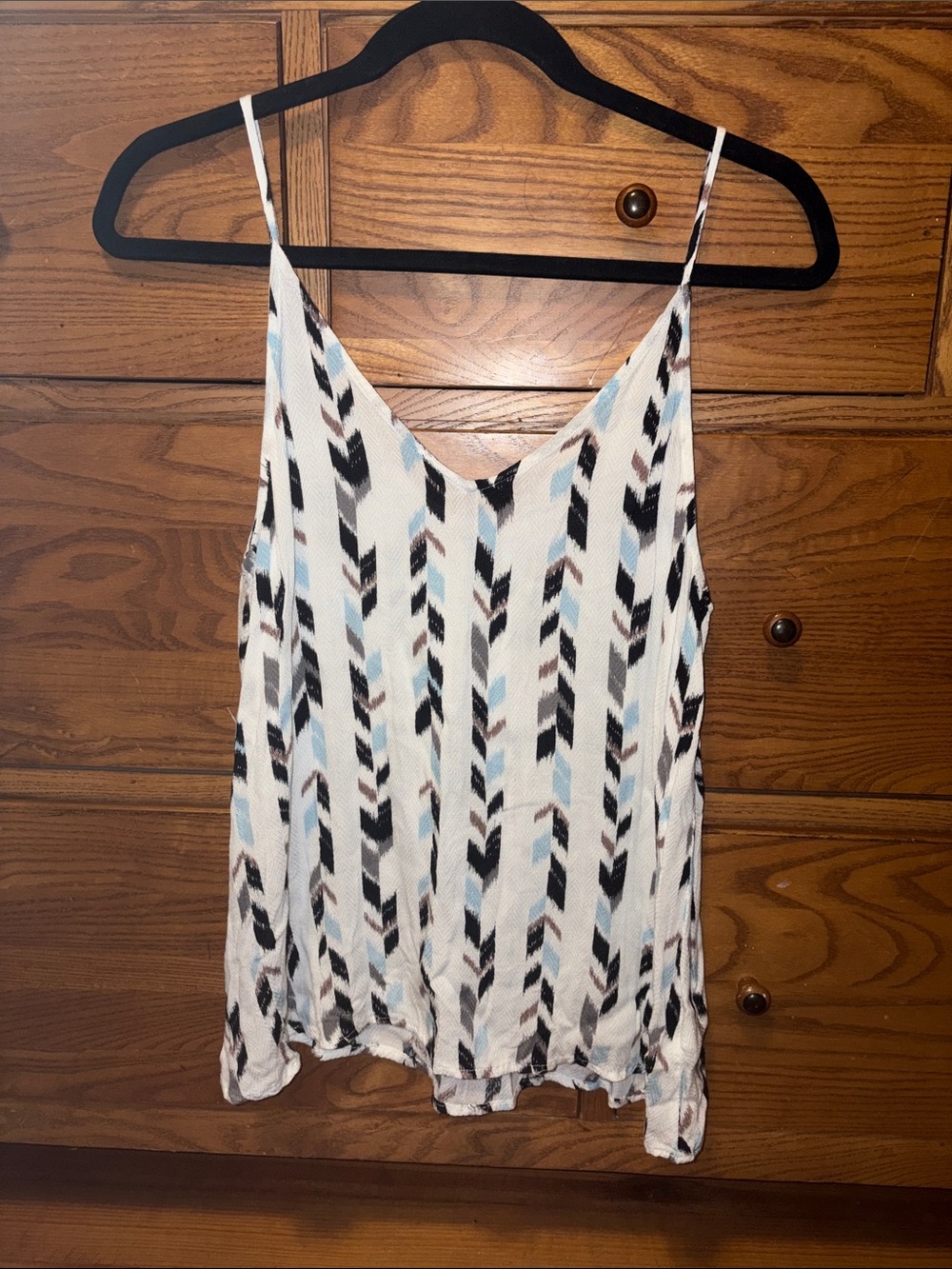 Blu Pepper White Strappy Camisole with Blue & Black Chevron Stripe